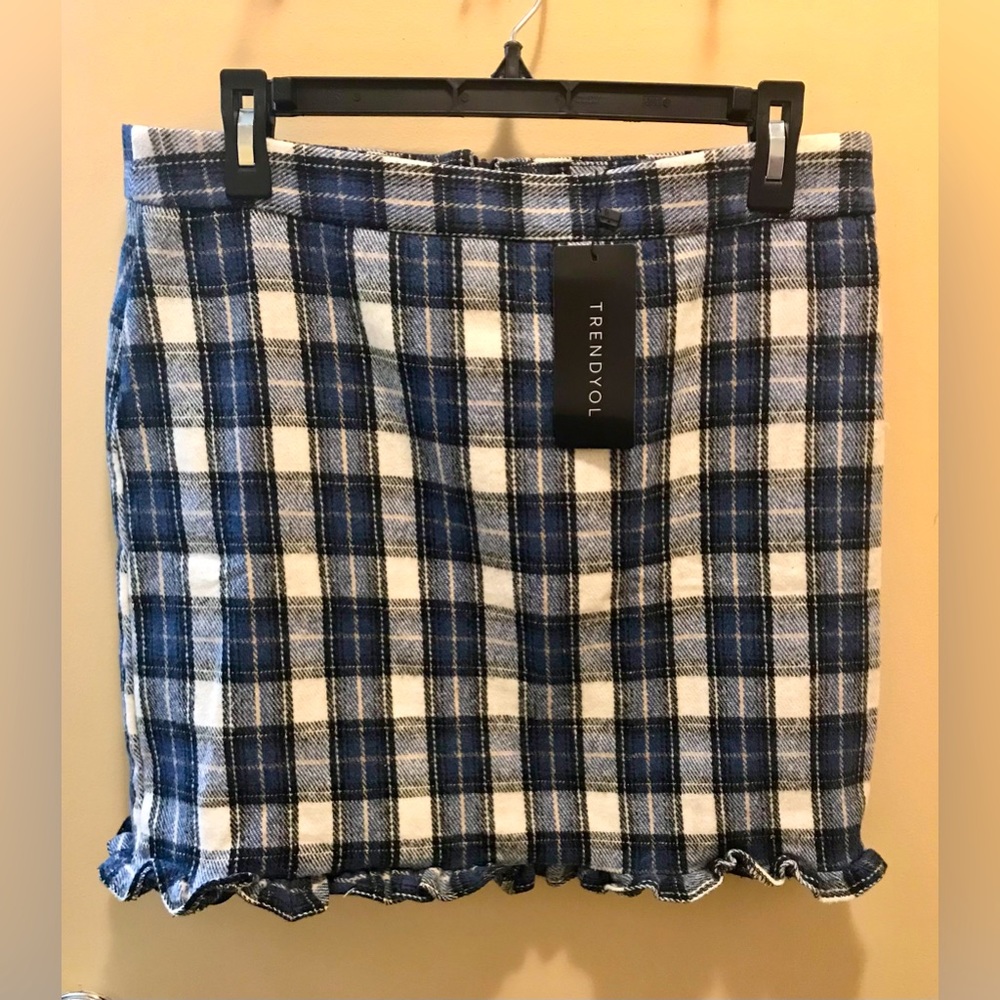 NWT Trendyol Woven Blue Plaid Mini Skirt